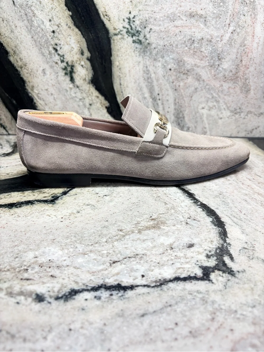 Santoni Fatte a Mano Gray Suede Horsebit Loafers UK 8.5 US 9.5 Made in Italy